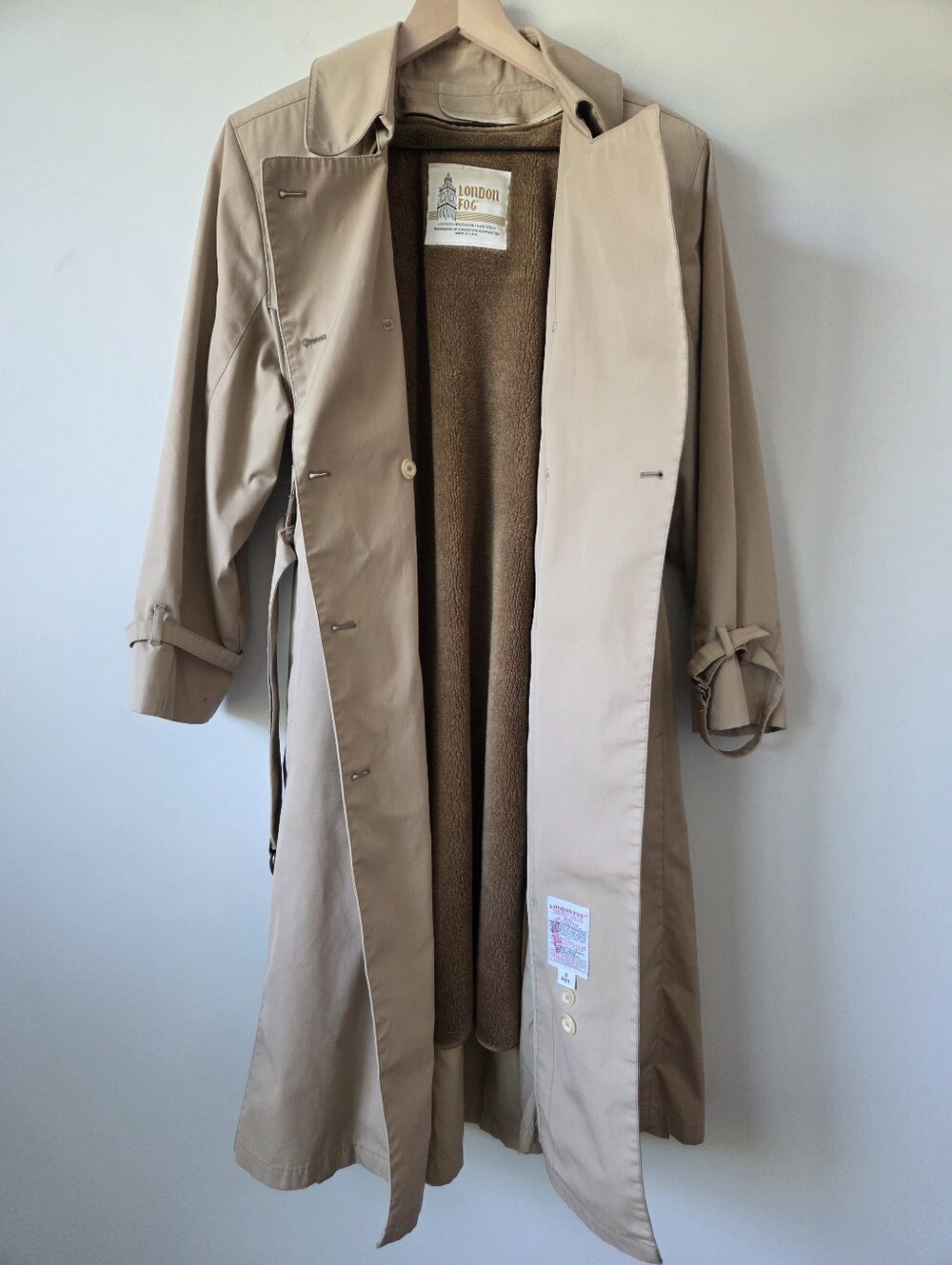 Vintage London Fog Tan Trench Coat Removable Fleece Liner Belted Womens Petite 8 - Picture 3 of 16